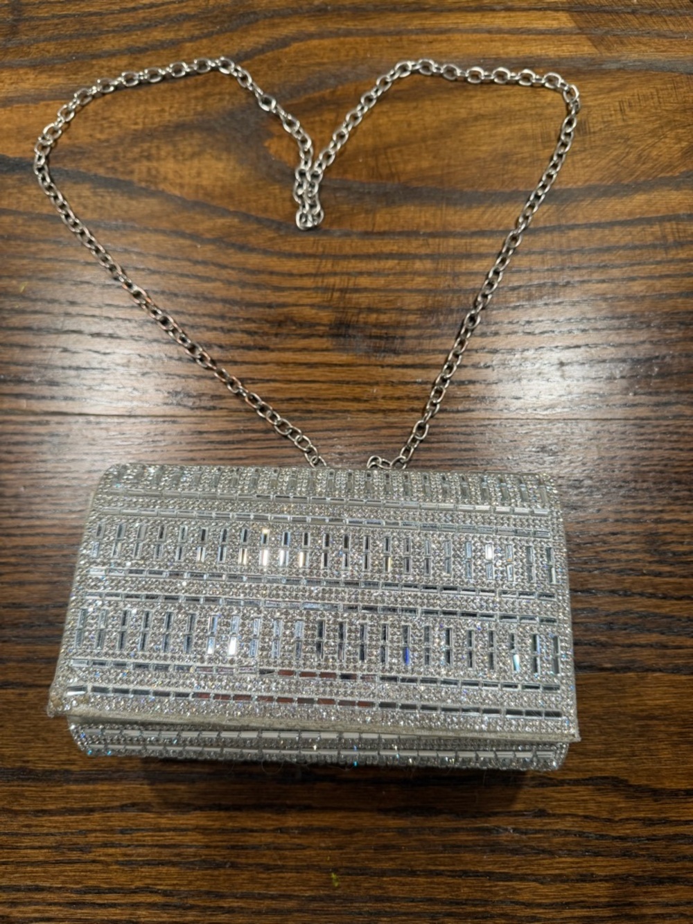Windsor Silver Crystal-Embellished Evening Clutch with Chain